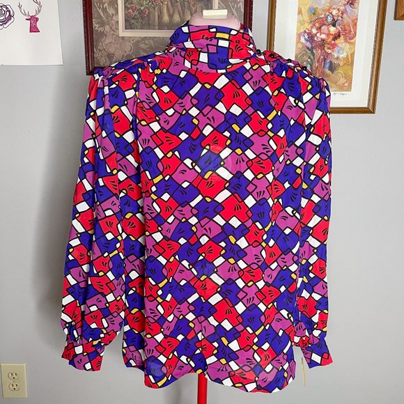 80's Rhonda Lee | deadstock | BOLD geometric blouse - Picture 3 of 7
